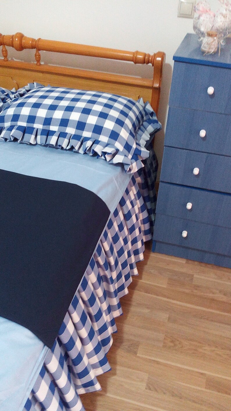 Blue Buffalo Check Bed Skirt Plaid Bed Valance Country Etsy