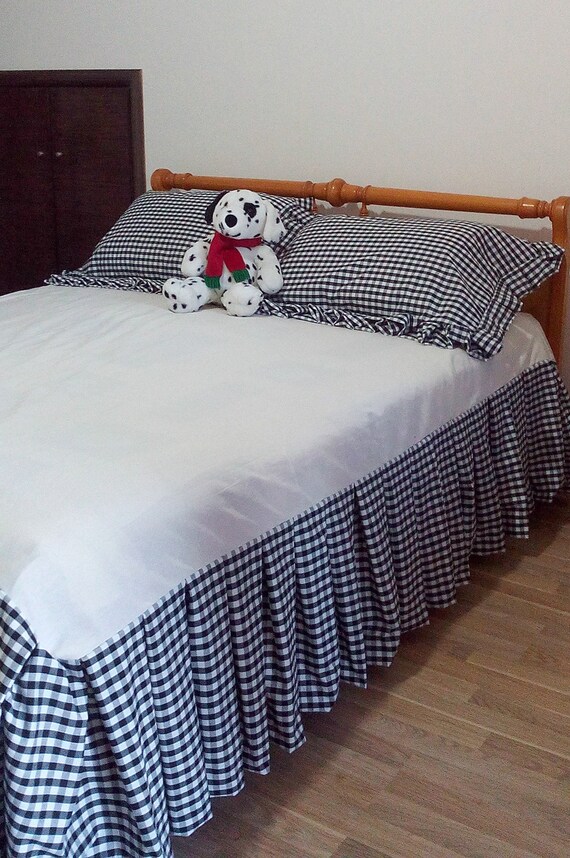 Black and White Bedskirt Bed Valance Country Bedskirt Plaid Etsy