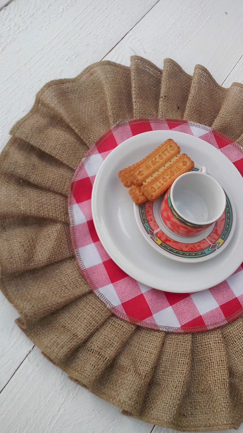 Ruffled Burlap Placemats Round Hessian Tablemats with cotton Etsy