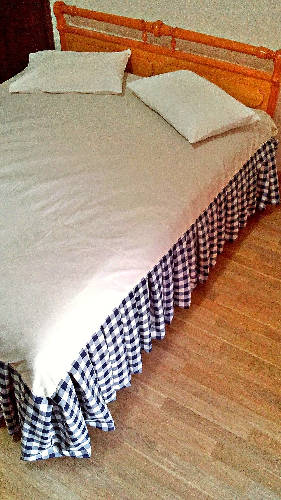 Navy Blue Check Bed Skirt Plaid Bedskirt Bed Valance Etsy