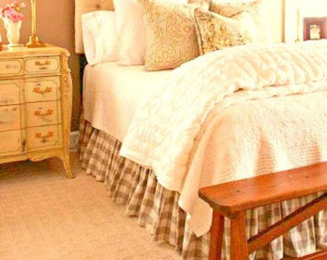 Beige Buffalo Check Bed Skirt Plaid Bedskirt Bed Valance Etsy