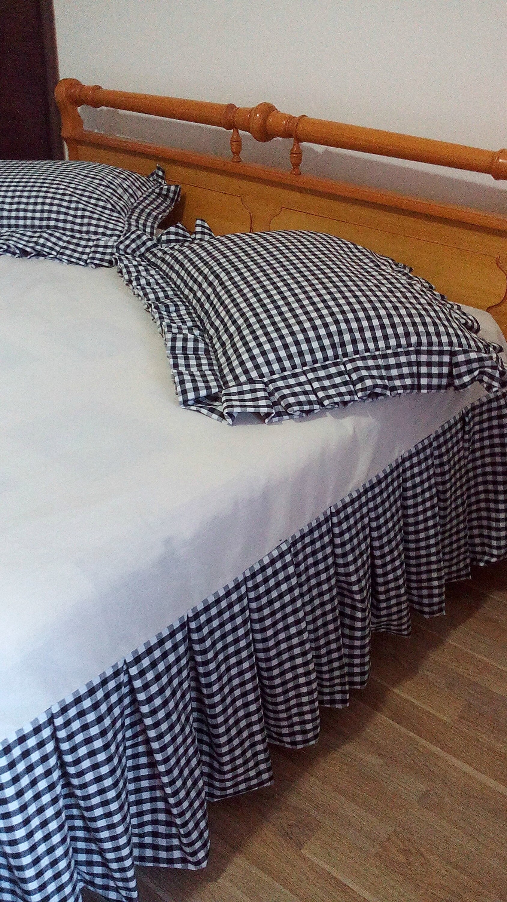 Black and White Gingham Check Bed Skirt Bed Valance Country Etsy