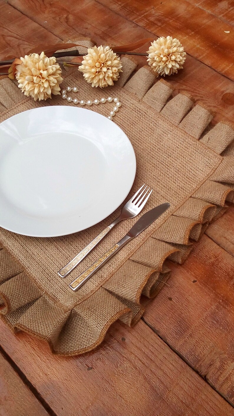 Square Burlap Placemats Hessian Tablemats Ruffled Table Etsy