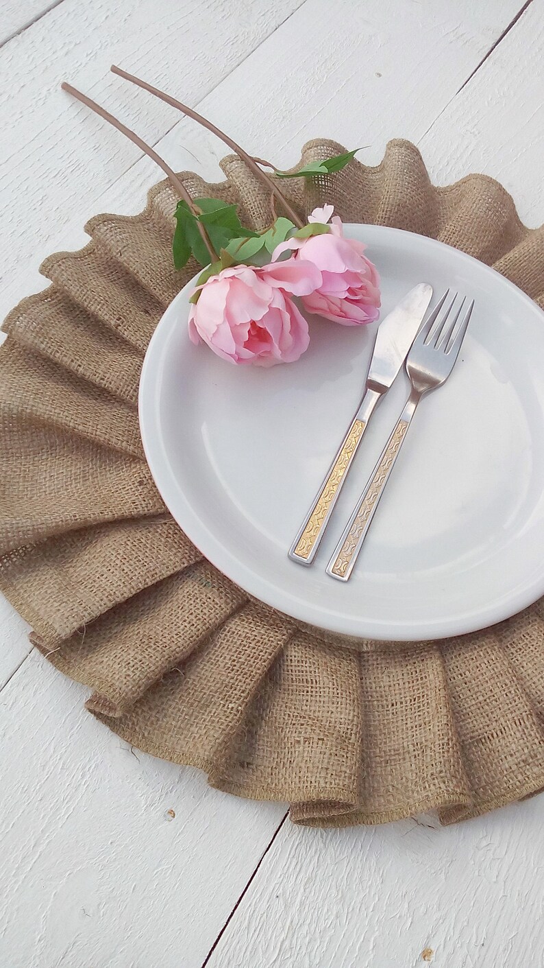 Ruffled Burlap Placemats Round Hessian Tablemats with cotton Etsy