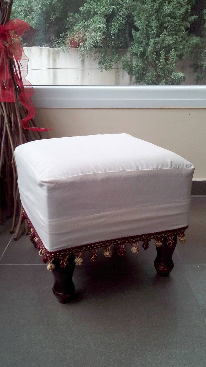 Ottoman Slipcover Furniture Cover With Tassels Square Bench Etsy