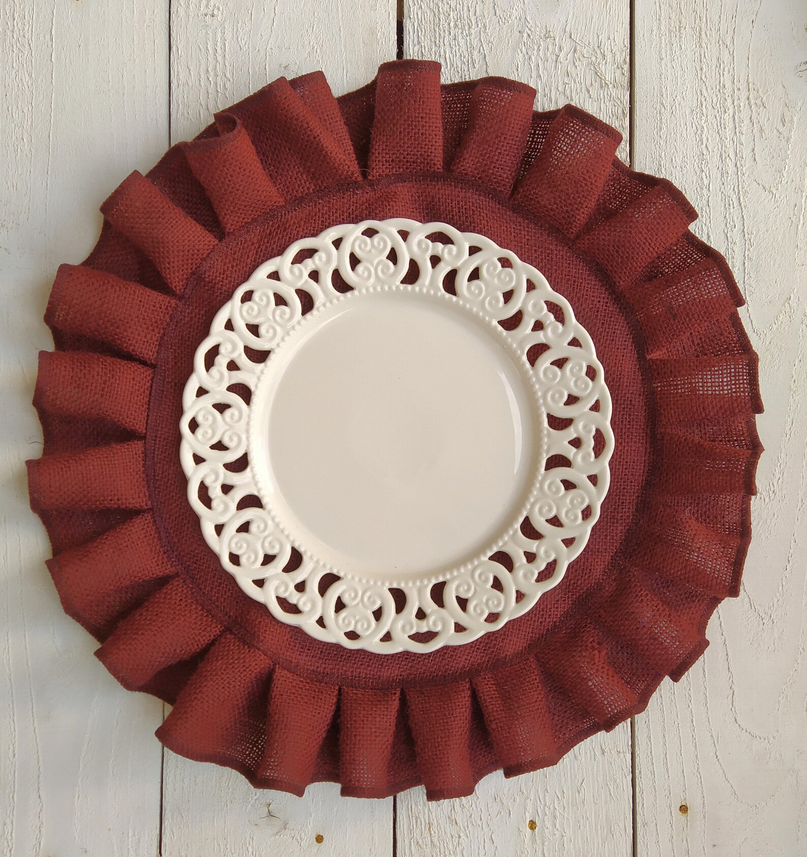 Burgundy Ruffled Burlap Placemats Round Rustic Table Etsy