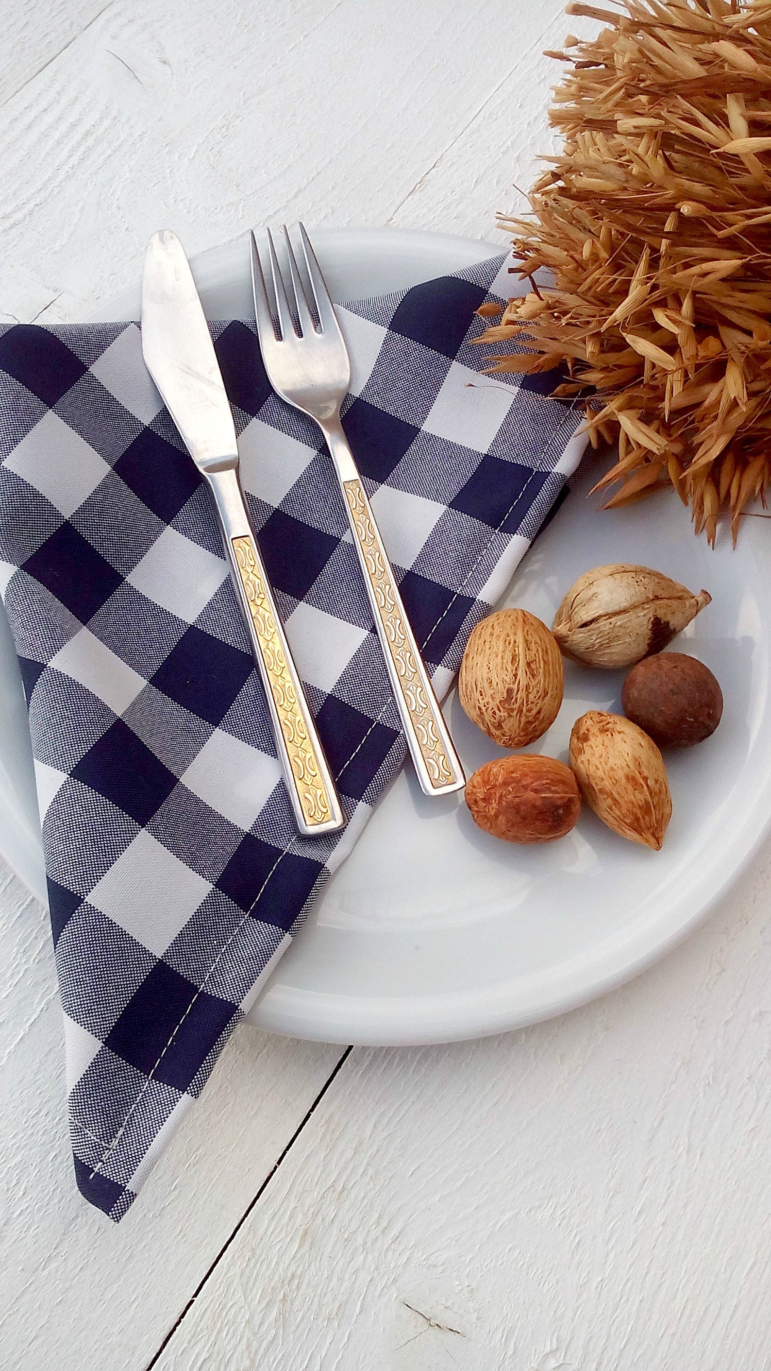 Navy Blue Gingham Napkins Plaid Napery Checked Linens Etsy