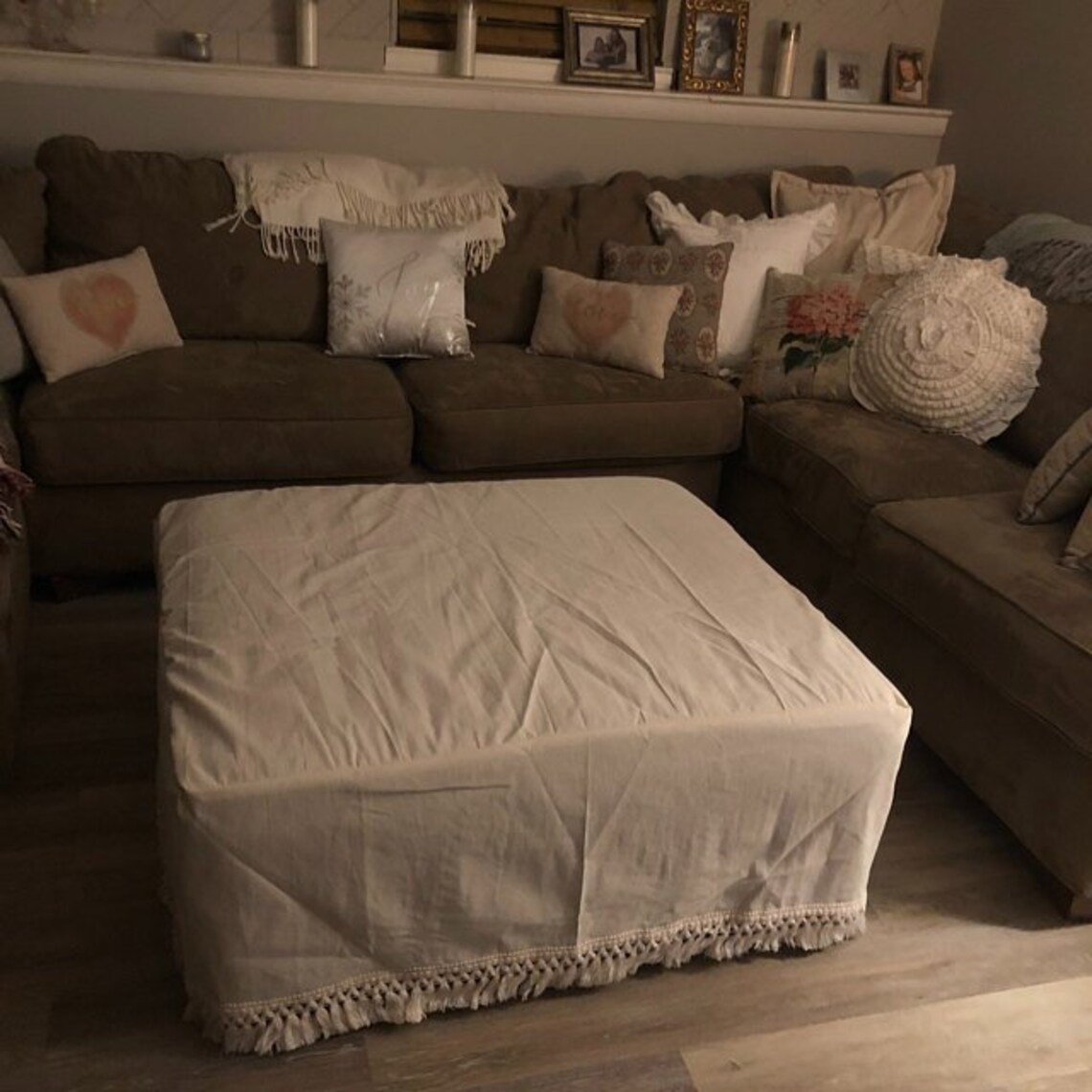 Ottoman Slipcover with fringe Cotton Pouf Cover Custom