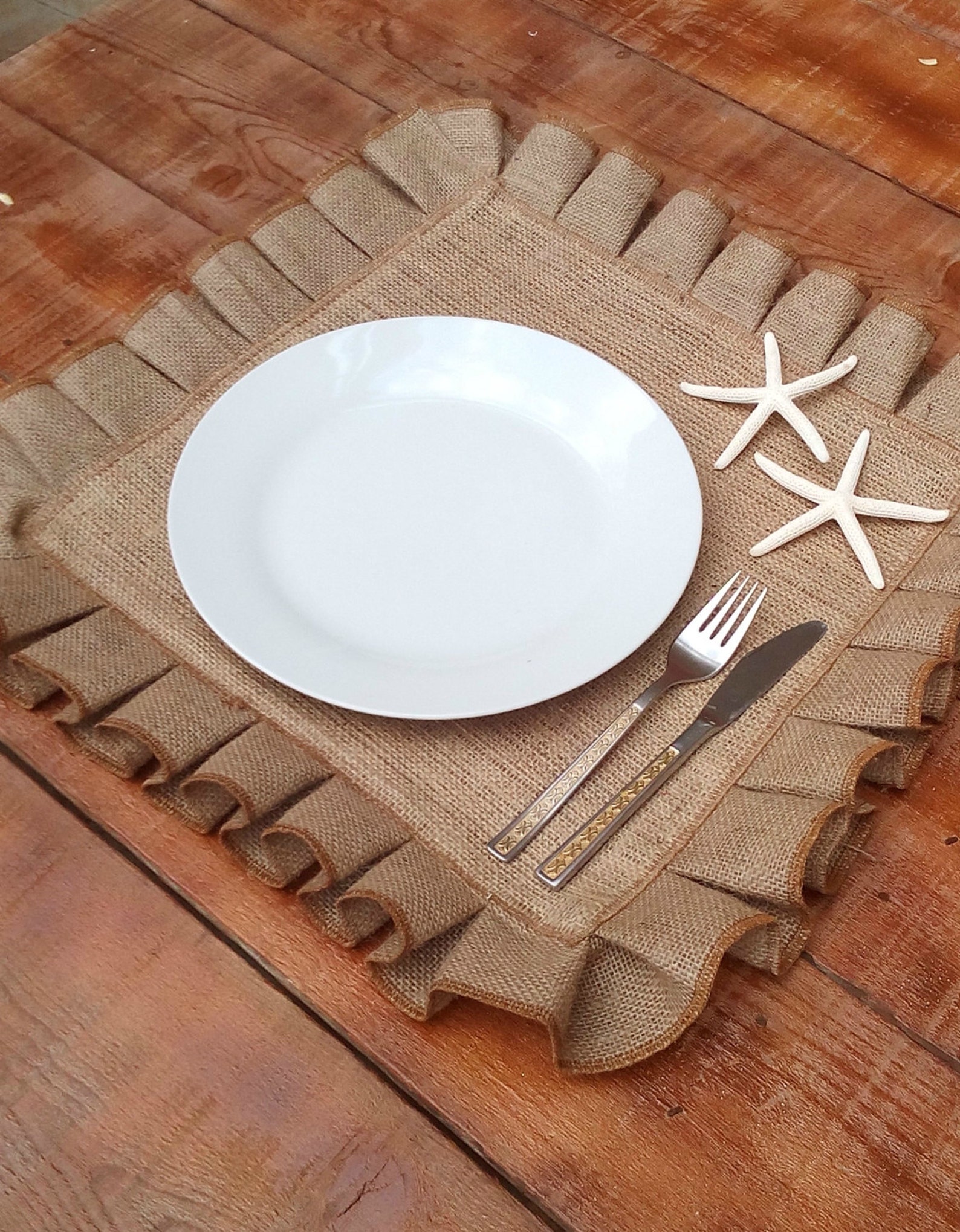 Square Burlap Placemats Hessian Tablemats Ruffled Table Etsy