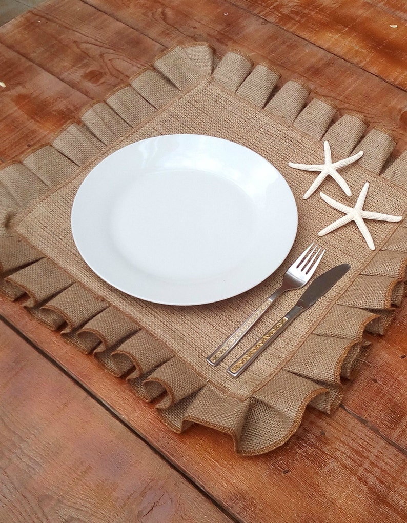 Square Burlap Placemats Hessian Tablemats Ruffled Table Etsy