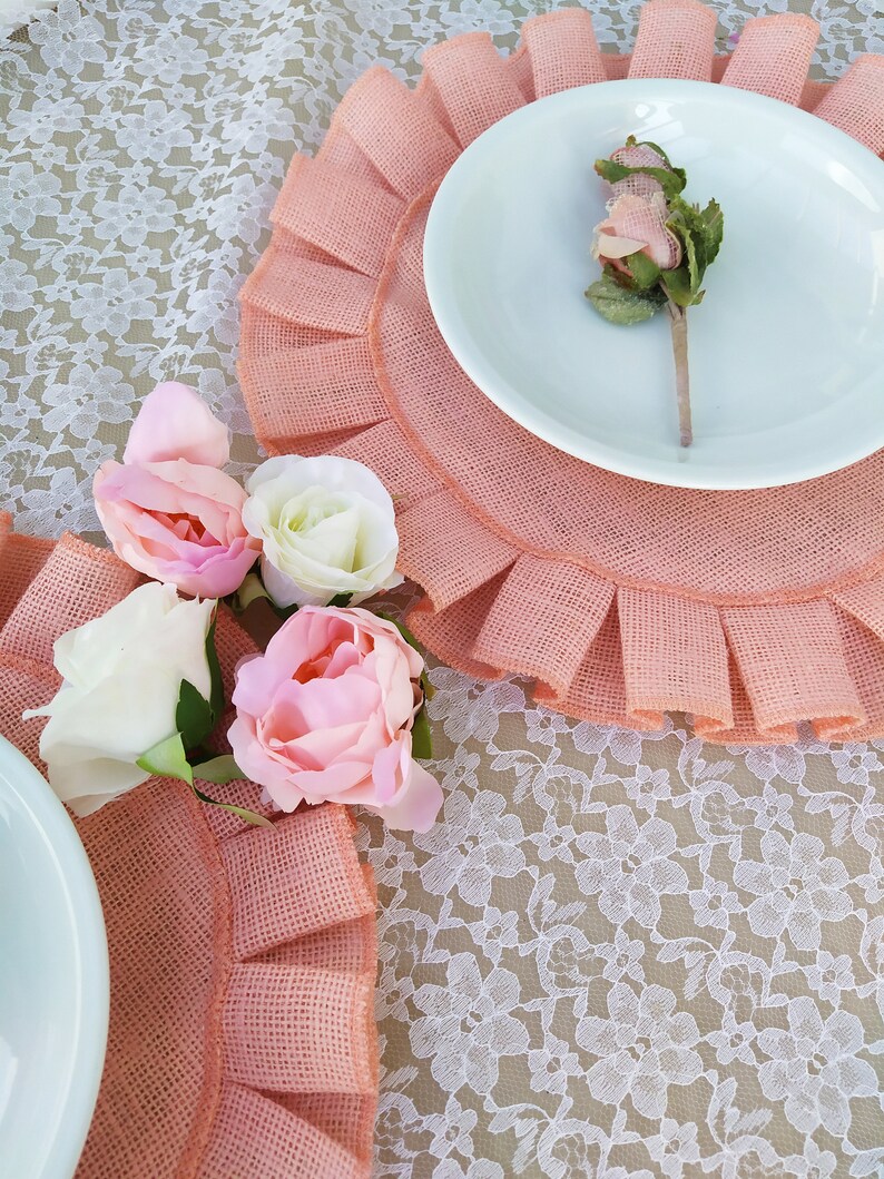 Ruffled Round Placemats Pink Burlap Tablemats Hessian Plate Etsy