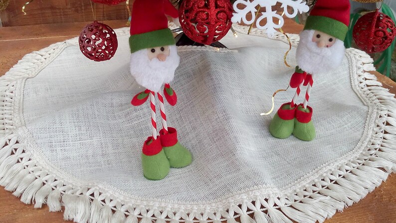 Christmas Decor Tree skirt with fringe Choose your size Christmas Tree Skirt Ivory Burlap Tree Skirt 38-54 Tree Skirt