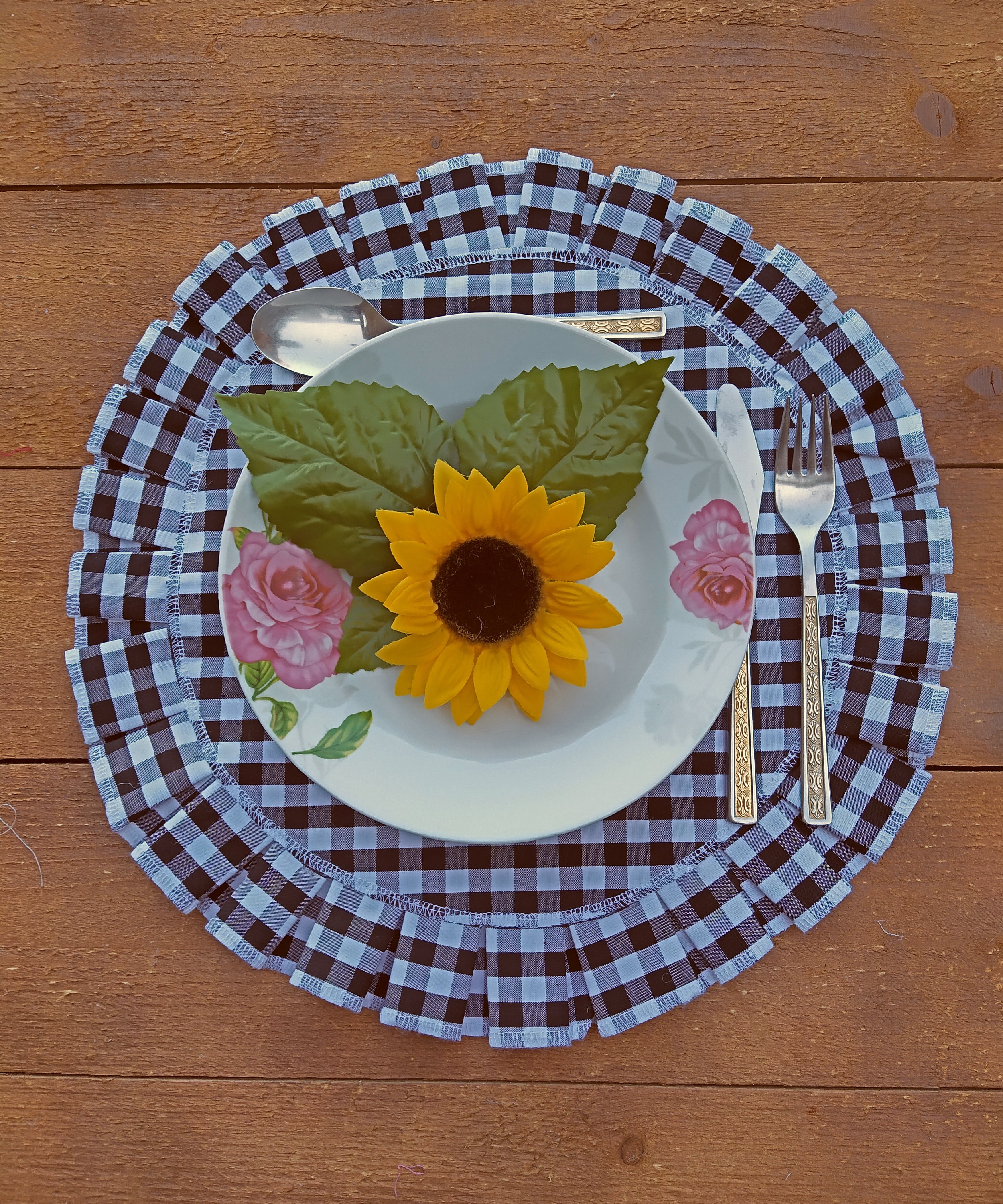 Round Ruffled Cotton Gingham Placemats Black & White Table Etsy