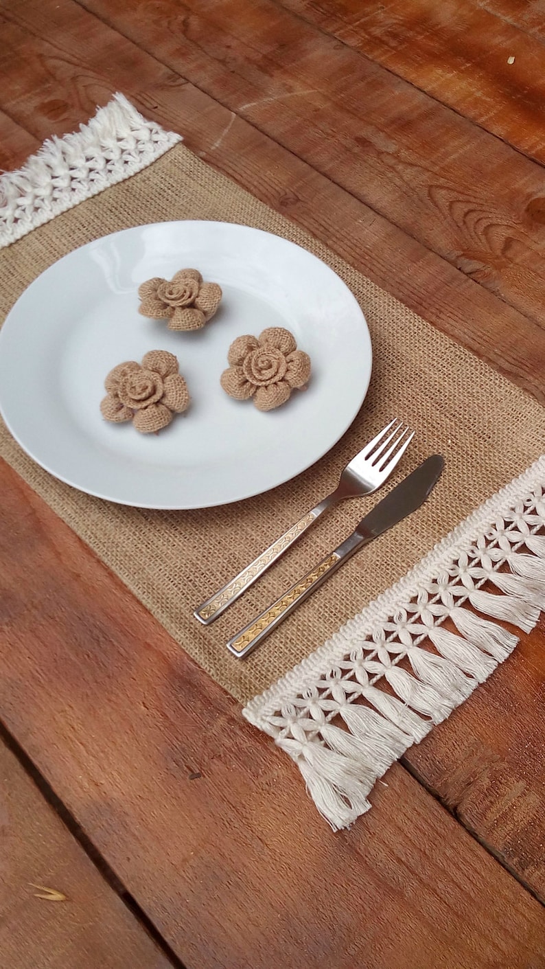 Natural Jute Placemats Hessian Tablemats With Fringe Burlap Etsy
