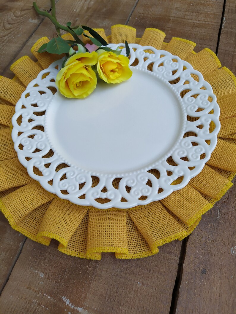 Ruffled Round Placemats Yellow Burlap Tablemats Hessian Etsy