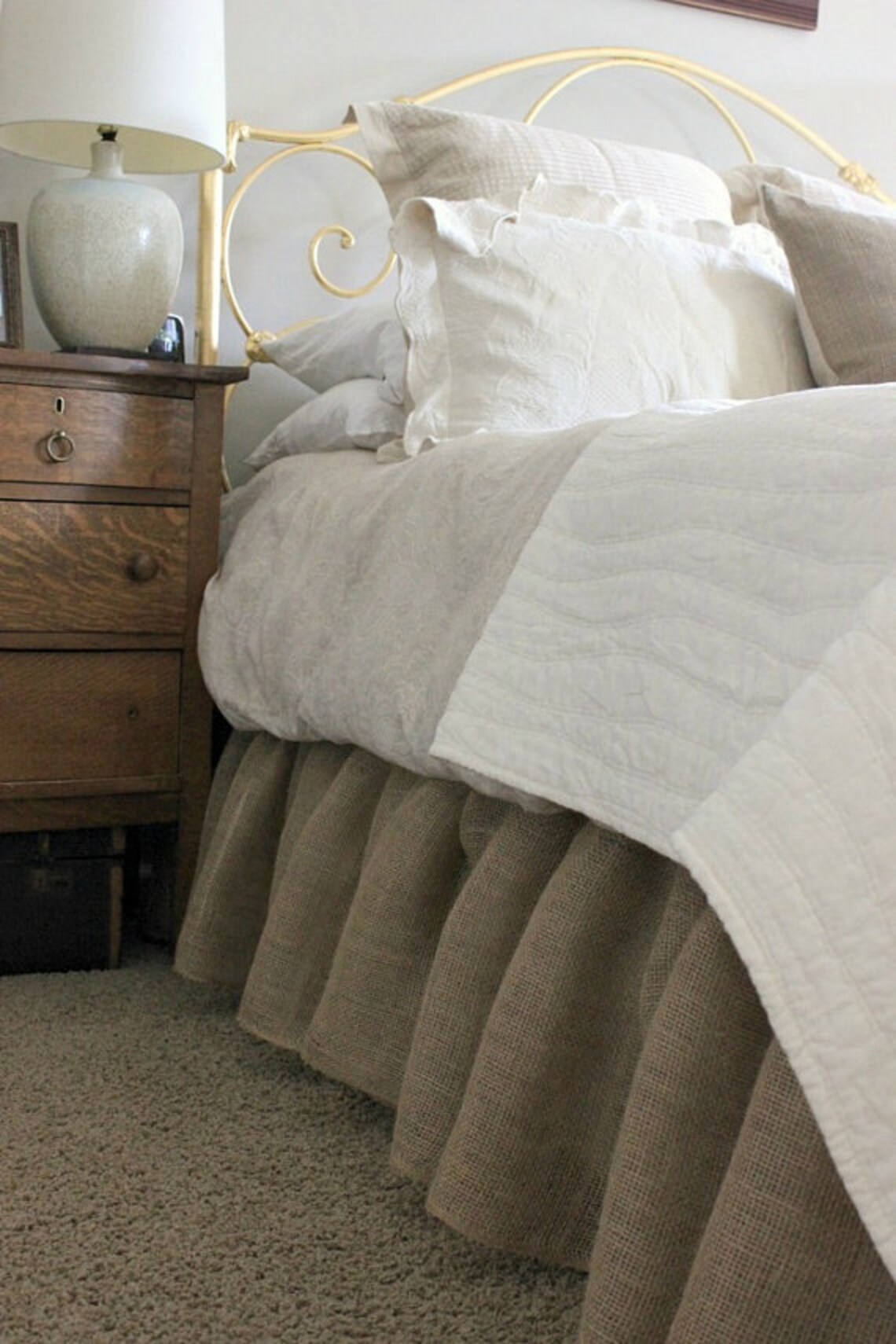 Gathered Ruffle Burlap Bed Skirt Rustic Bedding Valance Etsy