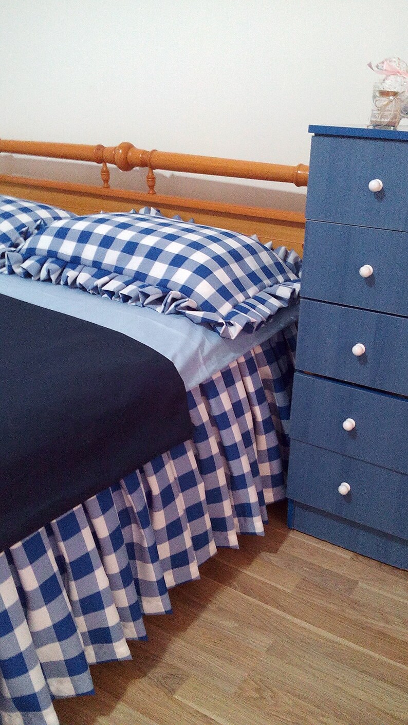 Blue Buffalo Check Bed Skirt Plaid Bed Valance Country Etsy