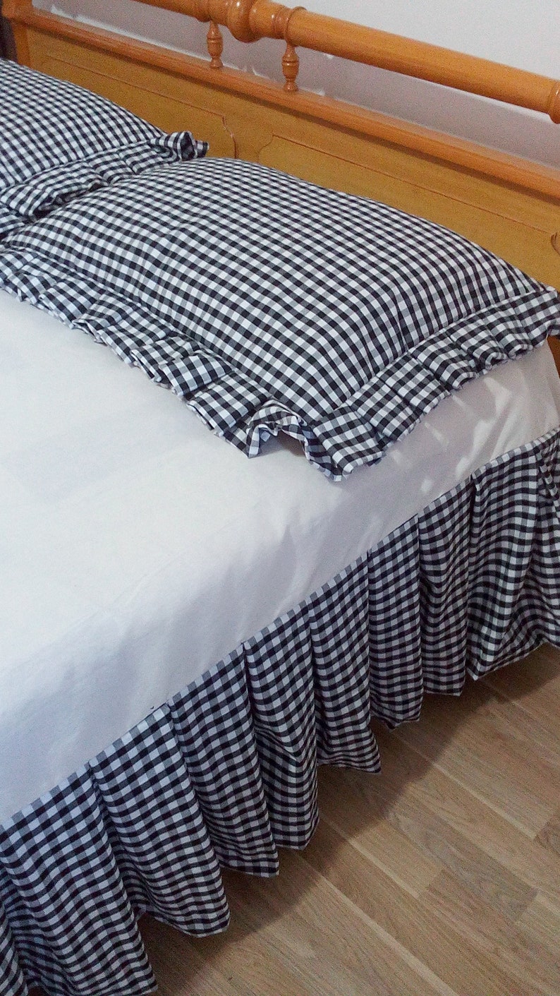 Black And White Gingham Check Bed Skirt Checked Valance Image 0