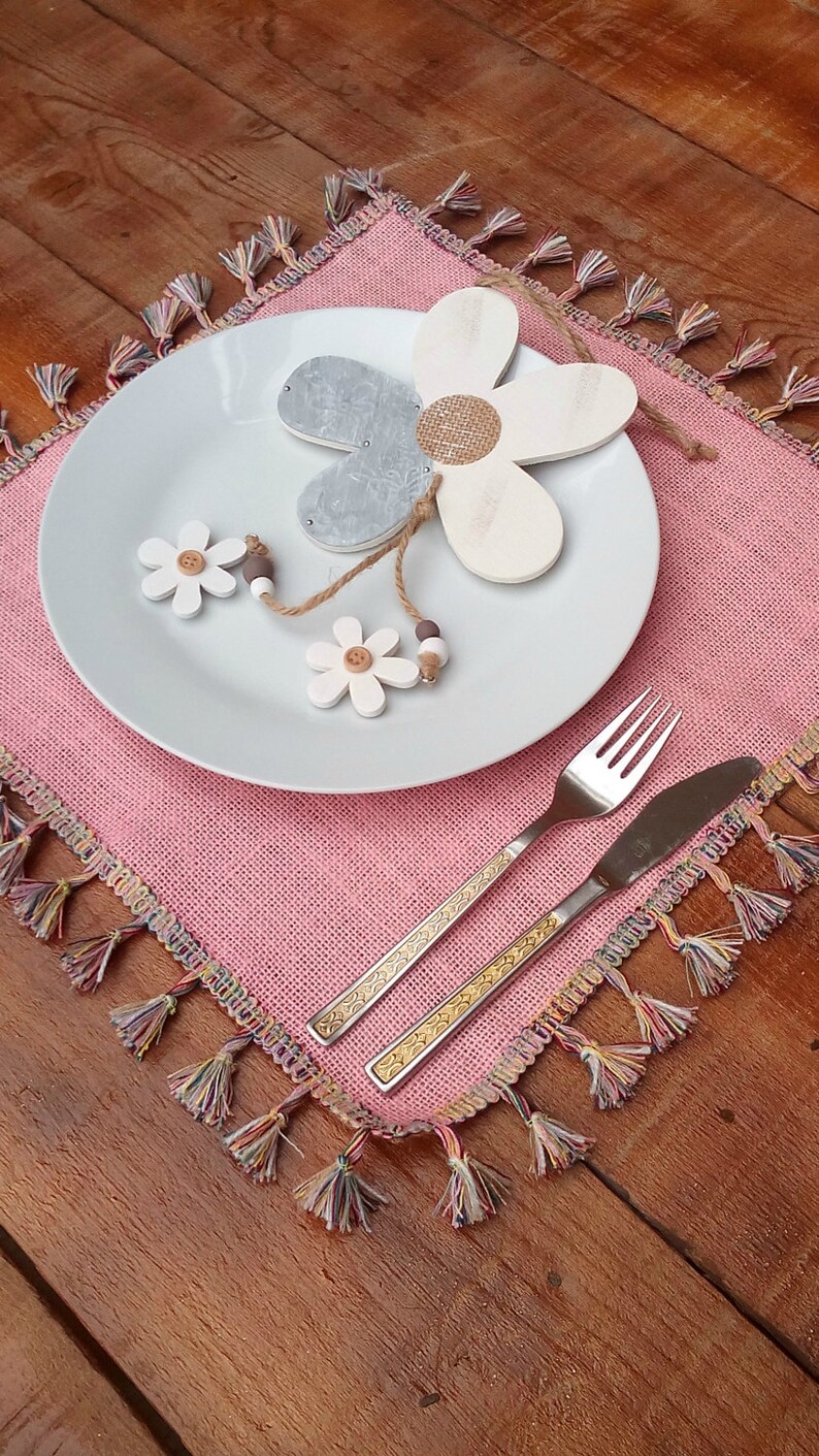 Colored Burlap Placemat Square Tablemat Boho Plate Charger Etsy