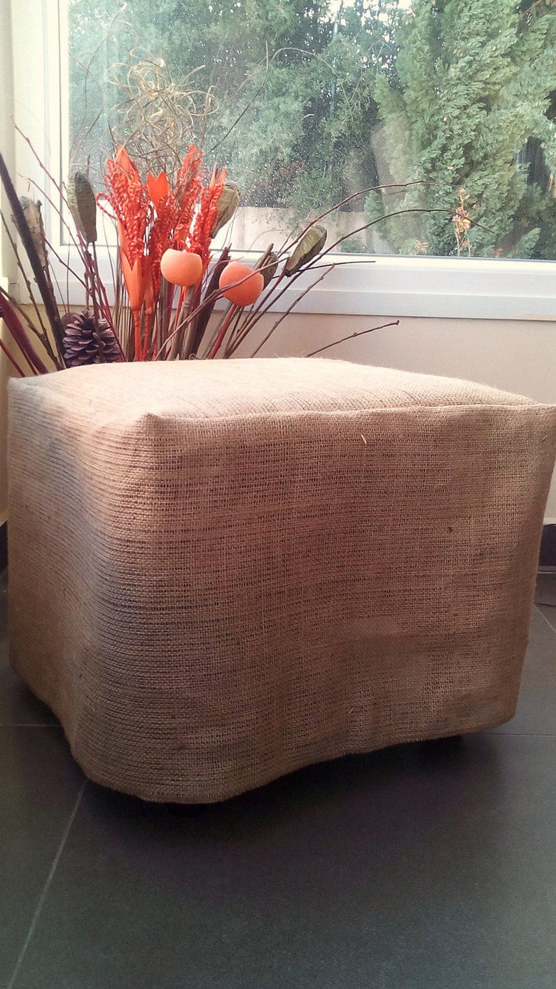 Burlap Ottoman Slipcover Burlap Ottoman Cover Pouf Sleeve Etsy