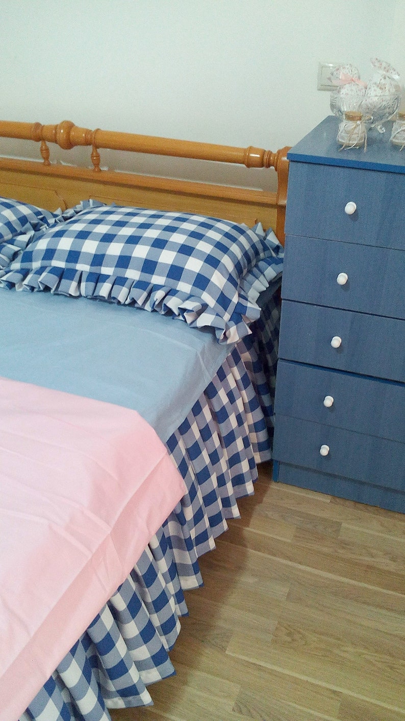 Blue Buffalo Check Bed Skirt Plaid Bed Valance Country Etsy