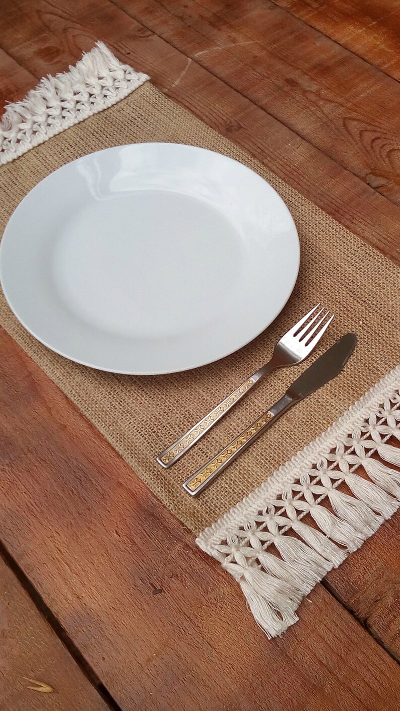Natural Jute Placemats Hessian Tablemats With Fringe Burlap Etsy