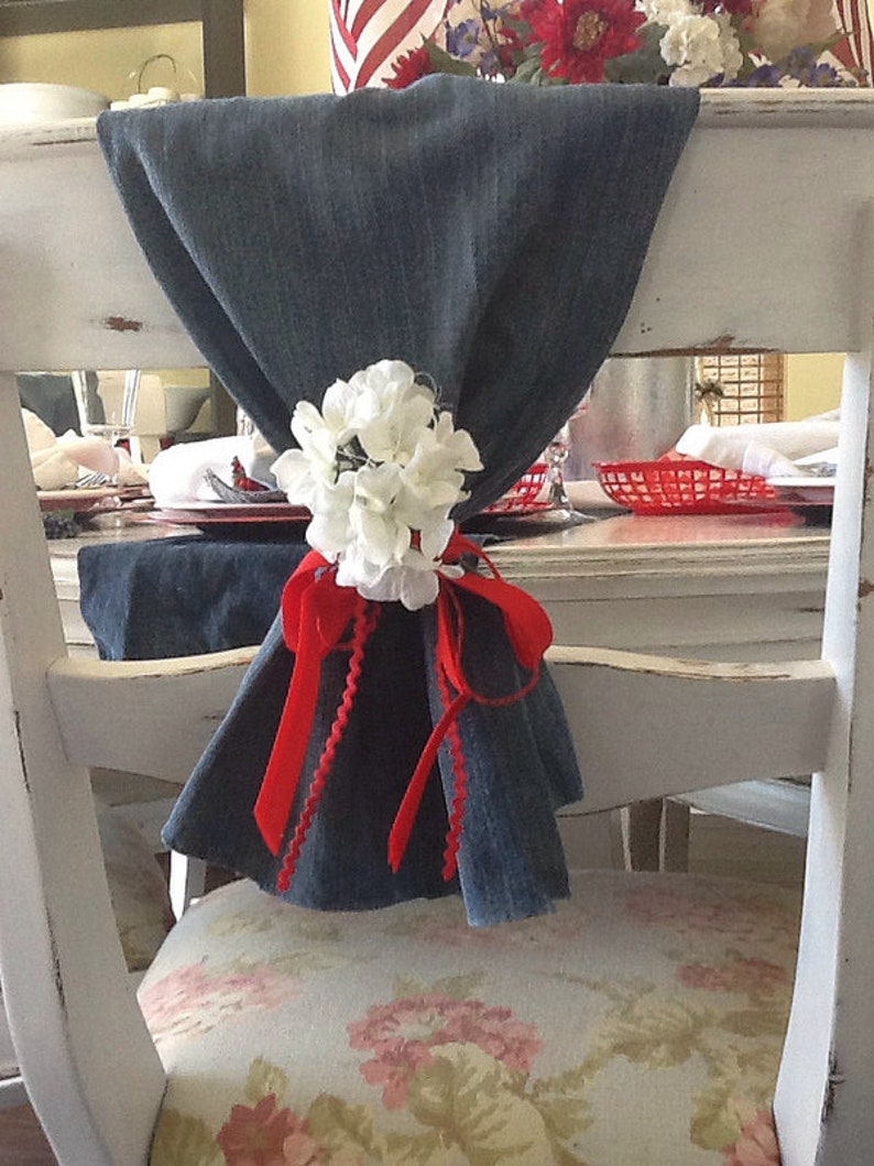Jean Chair Sash Denim Pew Decor Swag Wedding Aisle Set Of 14