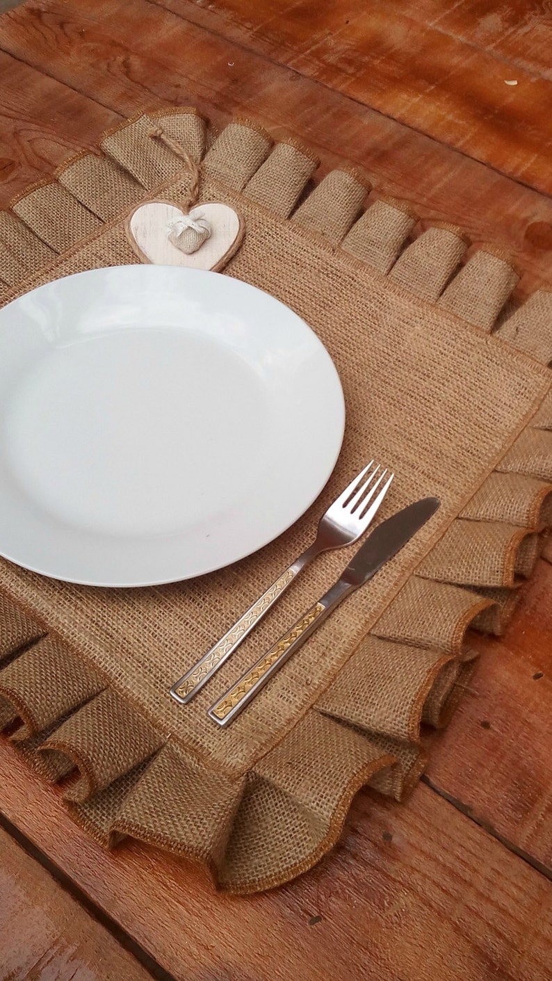 Square Burlap Placemats Hessian Tablemats Ruffled Table Etsy