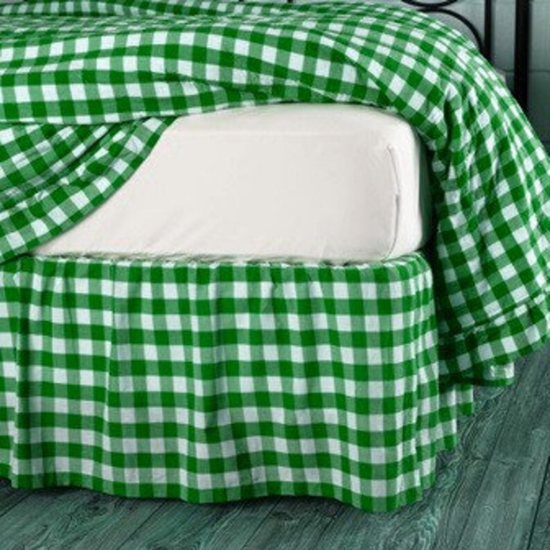 Gingham Check Bed Skirt Plaid Bed Valance Country Bedskirt ...
