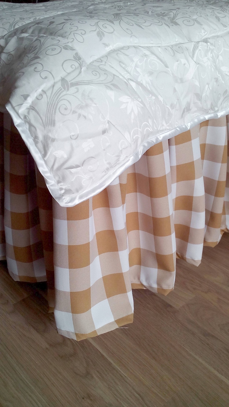 Beige Buffalo Check Bed Skirt Plaid Bedskirt Bed Valance Etsy