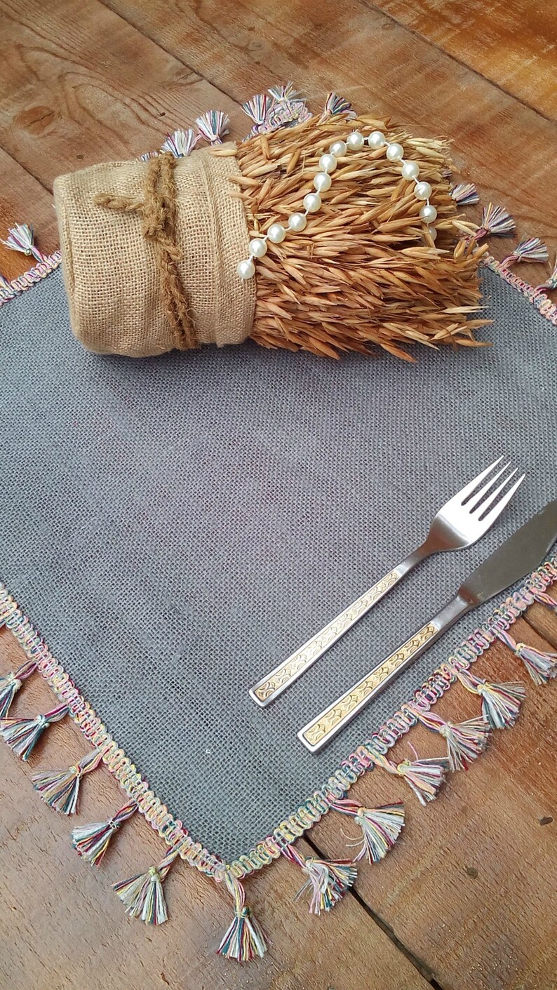 Colored Burlap Placemat Square Tablemat Boho Plate Charger Etsy