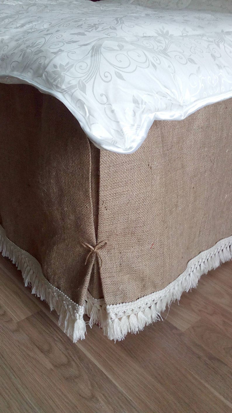 Rustic Burlap Bed Skirt with Fringe Farmhouse Style Bedding Etsy