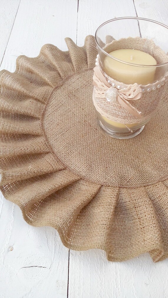 Ruffled Round Burlap Placemats Rustic Table Settings Plate Etsy