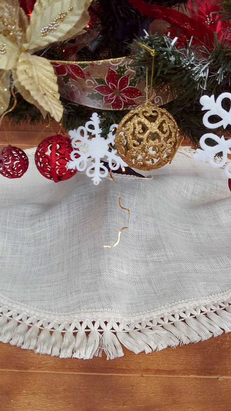 Christmas Decor Tree skirt with fringe Choose your size Christmas Tree Skirt Ivory Burlap Tree Skirt 38-54 Tree Skirt