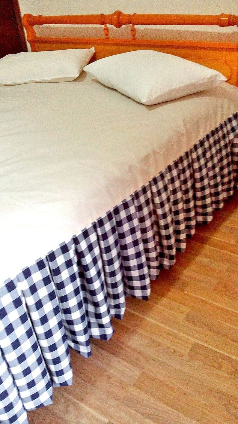 Navy Blue Plaid Skirt Check 2cm x 2cm Bed Skirt Bed Etsy