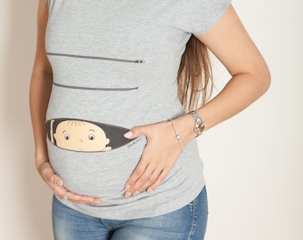 Valentin Mutterschaft Hemden Cool Mutterschaft Kleidung Schwangerschaft Mutterschaft Hemd, Baby Peeking Tunika, bereit sein, zu verlieben - probieren Sie es jetzt!
