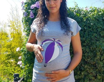 Funny Pregnancy shirt, hot air balloon maternity tshirt  by COOCKUBOO,  flattering fit, New mom gift, baby shower gift idea, maternity tunic