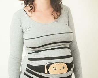 Maternity shirt, pregnancy shirt, maternity tunic, Coockuboo Long sleeves shirt natural baby peeking, funny maternity shirt. Christmas