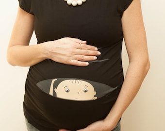 Pregnancy wear, baby peeking maternity tees, it's a boy or it's a girl baby shower gift, stylish maternity shirt, gift idea for mom to be!!