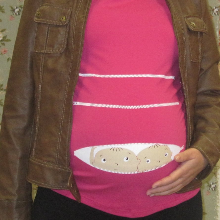 Twins Maternity Shirt Long Sleeves, COOCKUBOO Funny Pregnancy Shirts