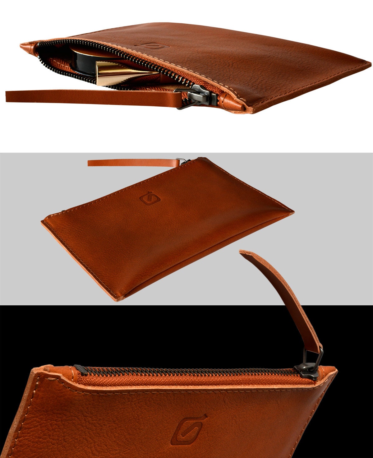 Small leather clutch purse women's wallet cognac tan | Etsy