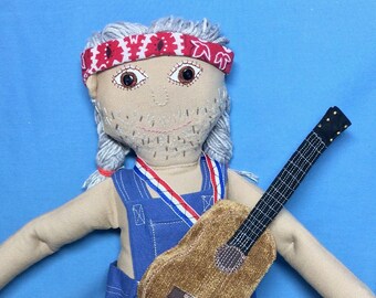 Willie Nelson Fan Art Doll / OOAK Hand-made Country Singer Rag Doll