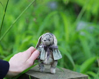 Teddy Bunny Stuart/Interior toy/Vintage/teddyartist/ecoprint/botanicalprint/naturaldyeing/OOAK