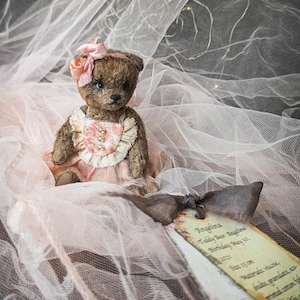 Teddy Bear Angelina/Vintage style/teteddyartist/ecoprint/botanicalprint/natural dyeing/OOAK/ Artist Teddy Bear/Collectible Teddy