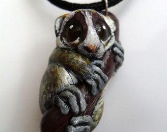 Slow Loris Necklace - Animal Pendant Necklace - Ploymer Clay Jewelry - Polymer Clay Necklace