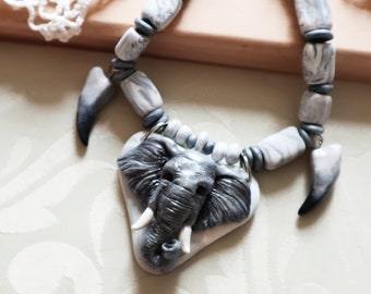 Elephant Necklace- Lucky Charm Necklace- Animal Boho Jewelry-  Polymer Clay Necklace, Nature Necklace