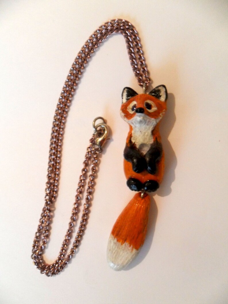 Red Fox Necklace Animal Pendant Necklace Ploymer Clay Etsy