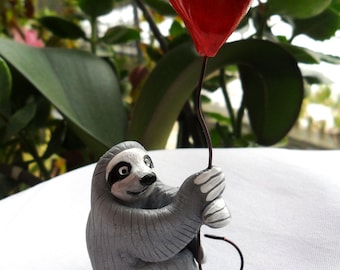 Valentine Handmade Cute Sloth With Balloon - Sloth Cake Topper, Polymer Clay Figurine