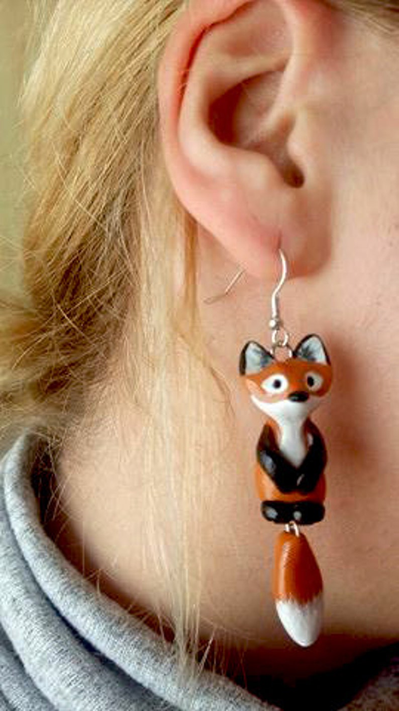 YAYAKO Acrylic Cartoon Fox Earrings - Dangle Drop Fashion Animal Jewelry, Cute Gift For Women, Burgundy Velvet Bag - View #13