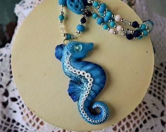 Blue Seahorse Charm Necklace